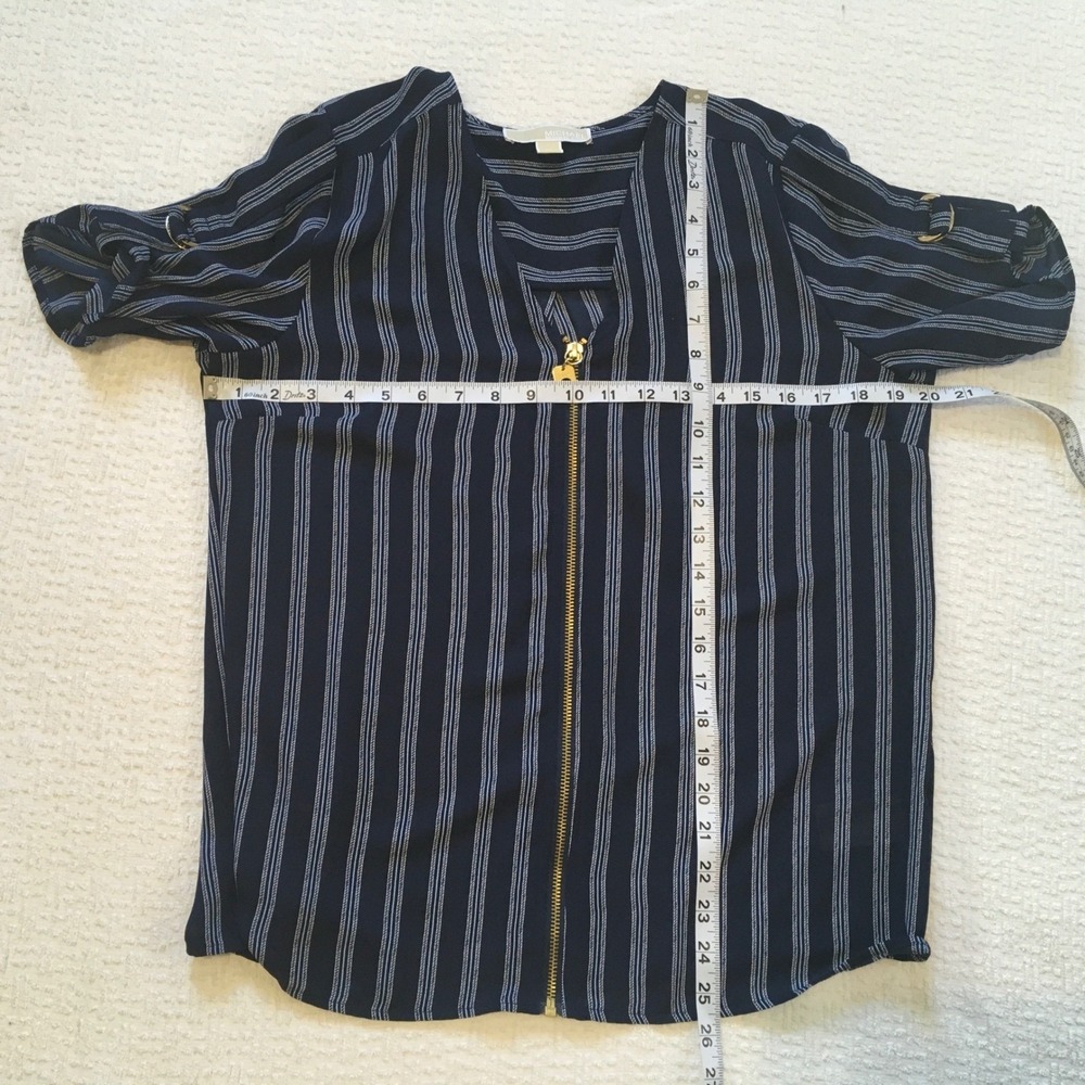 Michael Kors Womens M Striped Zip Front Short Sleeve Blouse Top Office Career - Picture 4 of 7